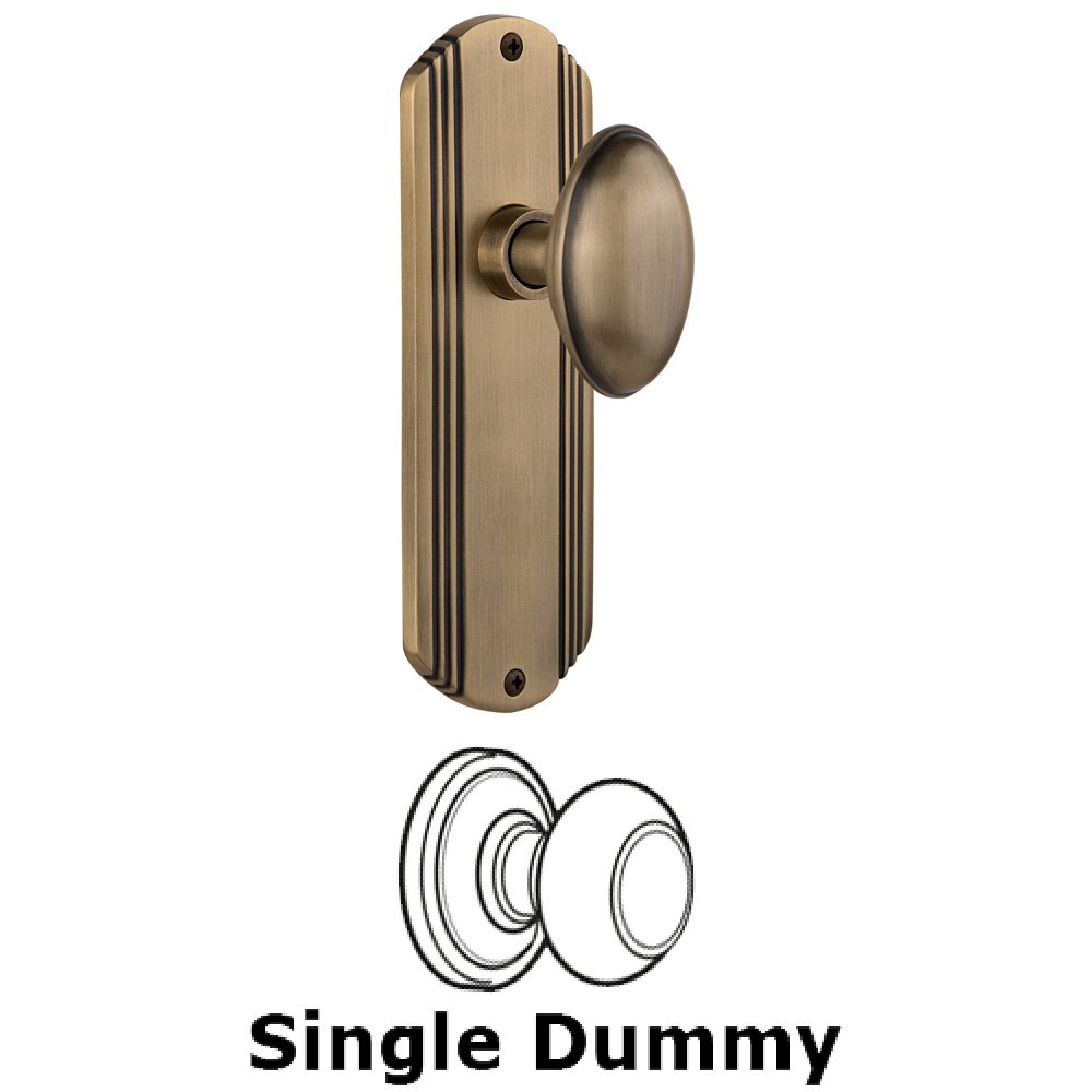Single Dummy Knob Without Keyhole - Deco Plate with Homestead Knob in Antique Brass