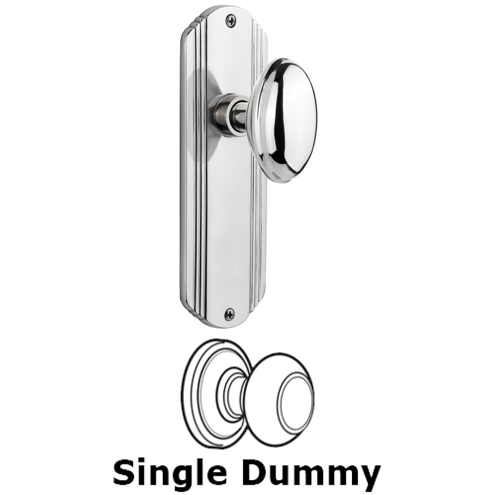 Single Dummy Knob Without Keyhole - Deco Plate with Homestead Knob in Bright Chrome