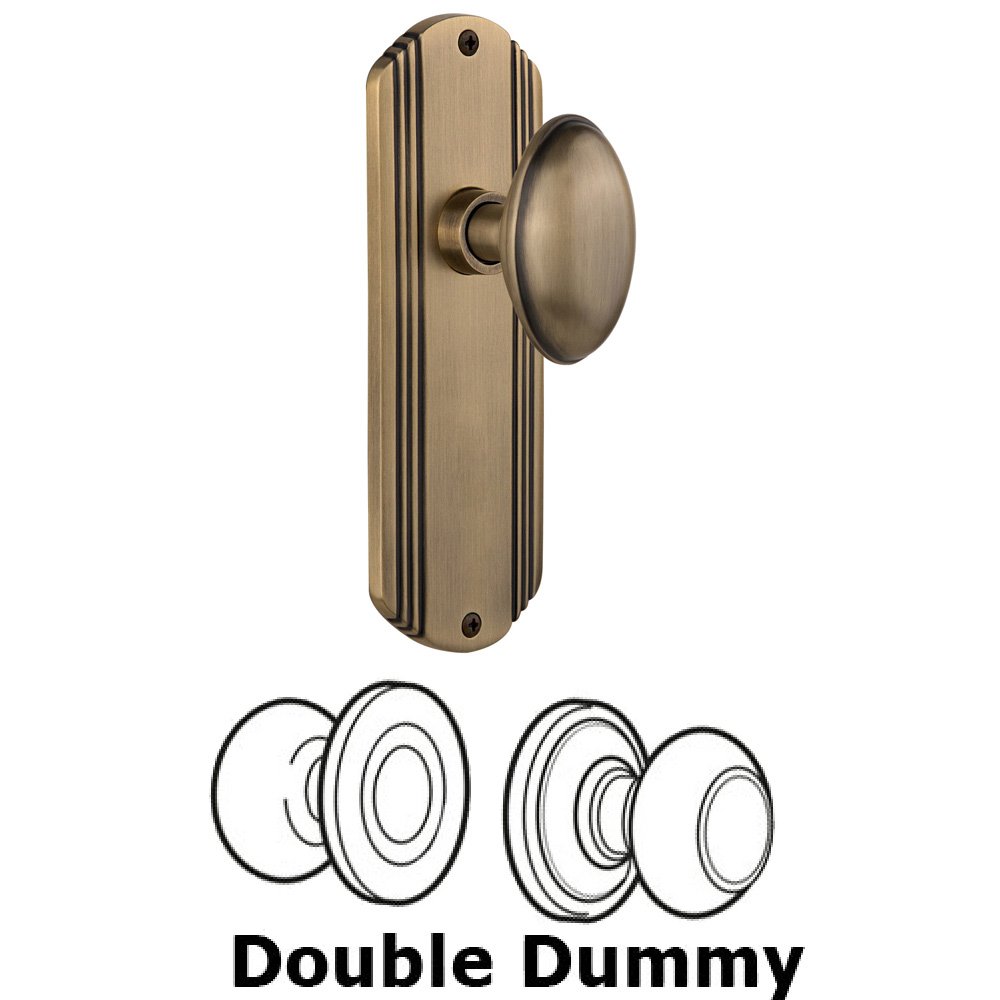 Double Dummy Set Without Keyhole - Deco Plate with Homestead Knob in Antique Brass