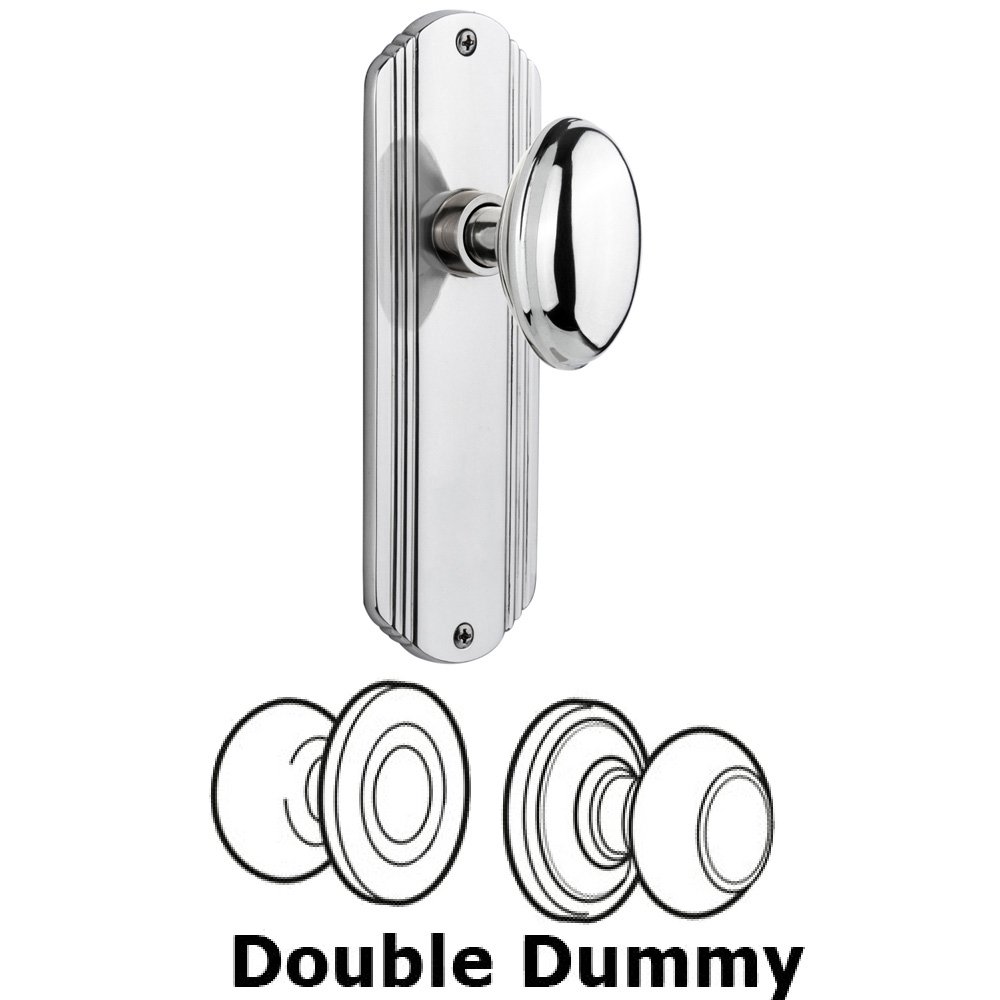 Double Dummy Set Without Keyhole - Deco Plate with Homestead Knob in Bright Chrome