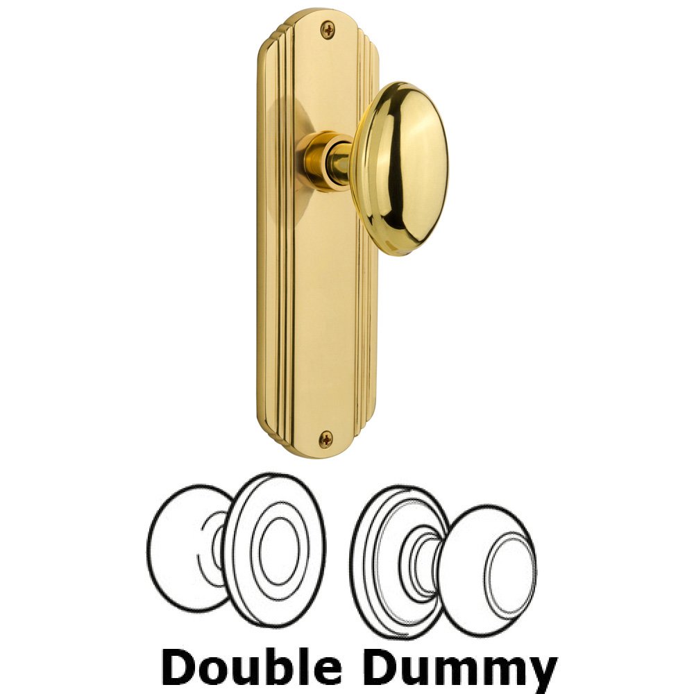Double Dummy Set Without Keyhole - Deco Plate with Homestead Knob in Unlacquered Brass