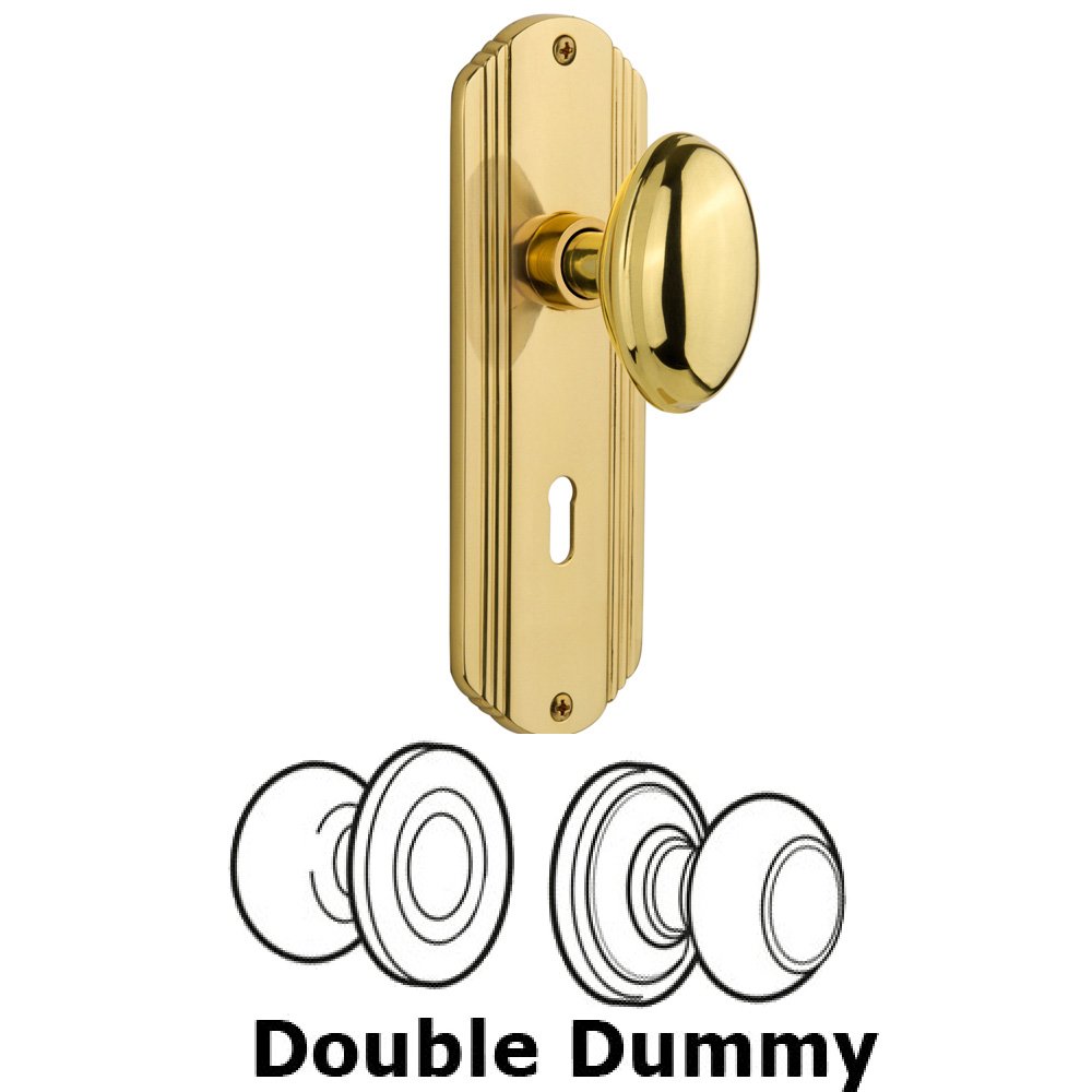 Double Dummy Set With Keyhole - Deco Plate with Homestead Knob in Unlacquered Brass
