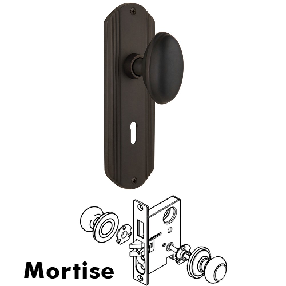 Complete Mortise Lockset - Deco Plate with Homestead Knob in Oil Rubbed Bronze
