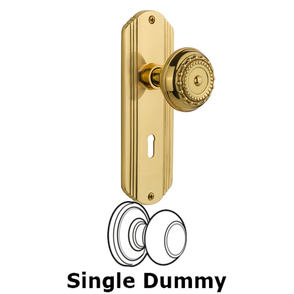 Single Dummy Knob With Keyhole - Deco Plate with Meadows Knob in Polished Brass