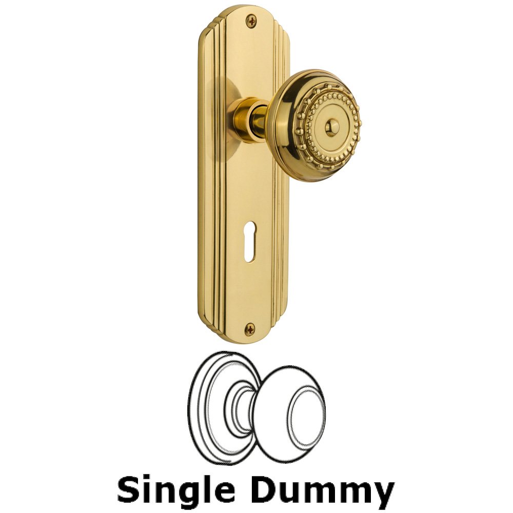 Single Dummy Knob With Keyhole - Deco Plate with Meadows Knob in Unlacquered Brass