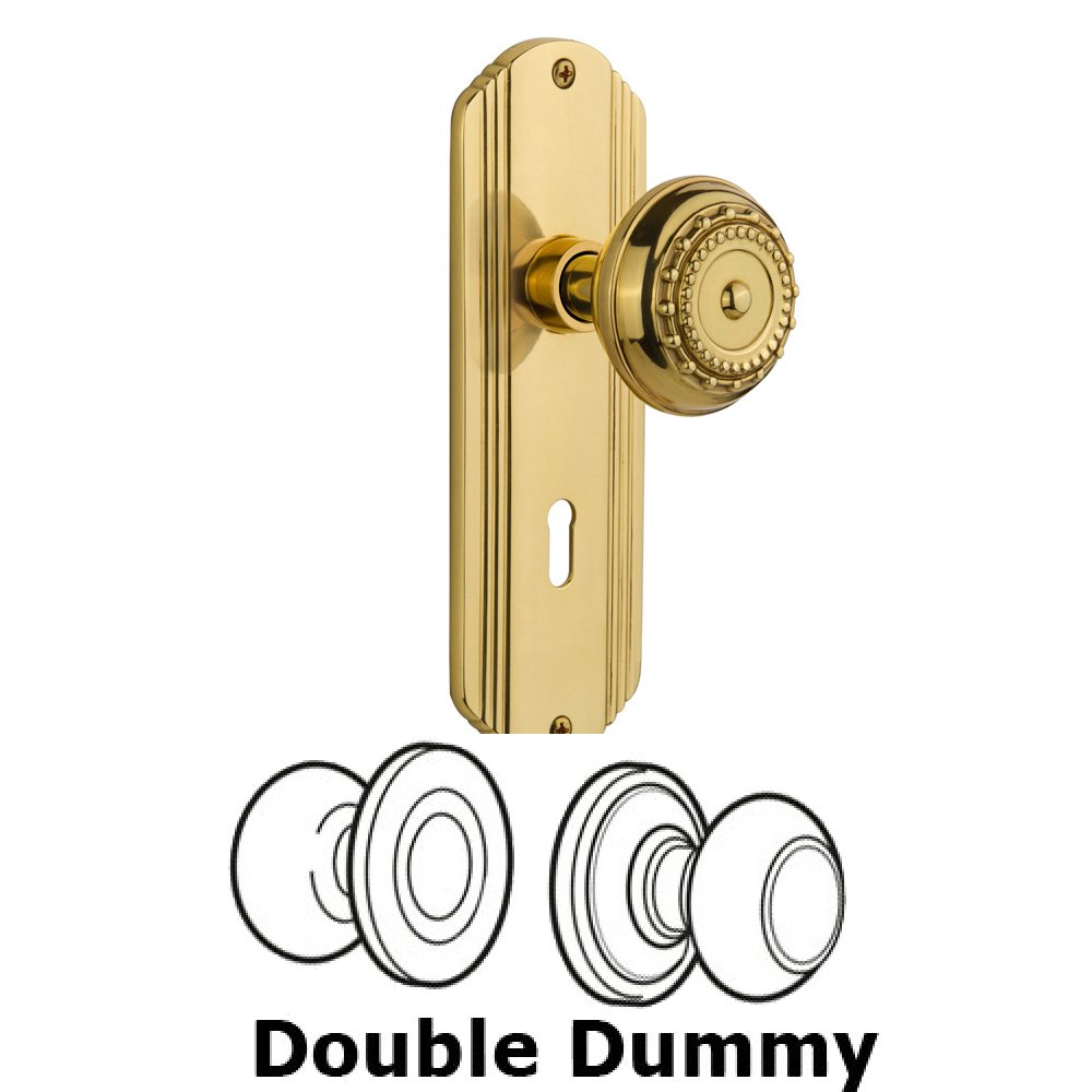 Double Dummy Set With Keyhole - Deco Plate with Meadows Knob in Polished Brass
