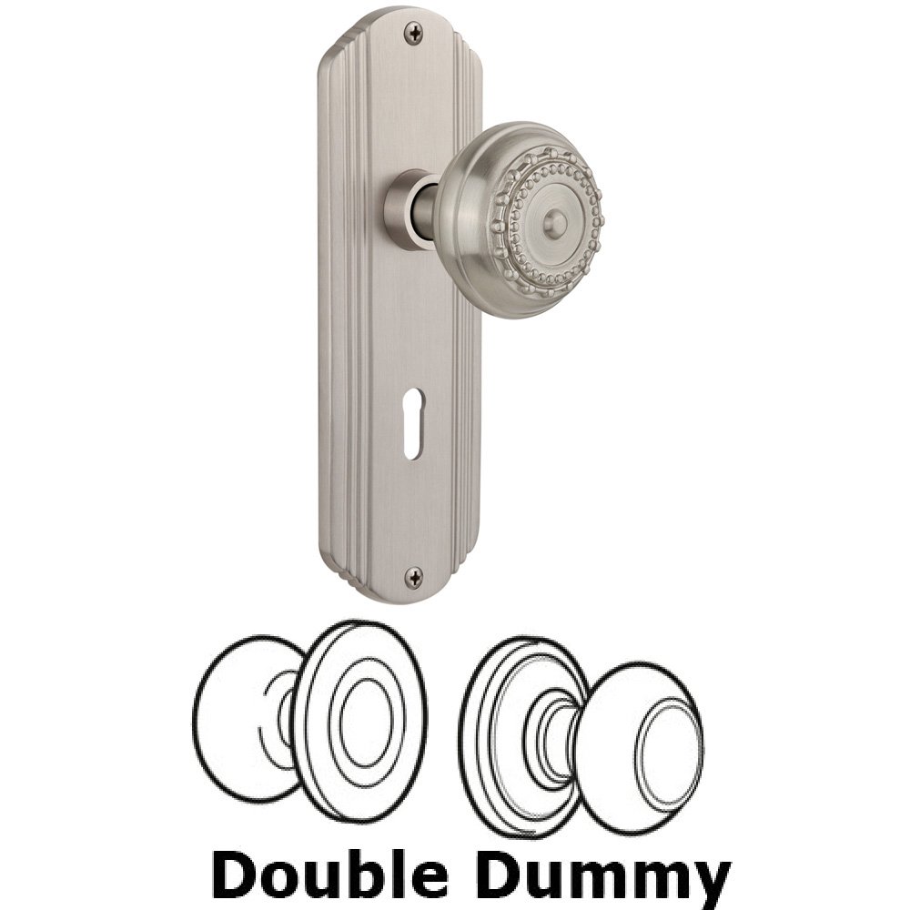 Double Dummy Set With Keyhole - Deco Plate with Meadows Knob in Satin Nickel