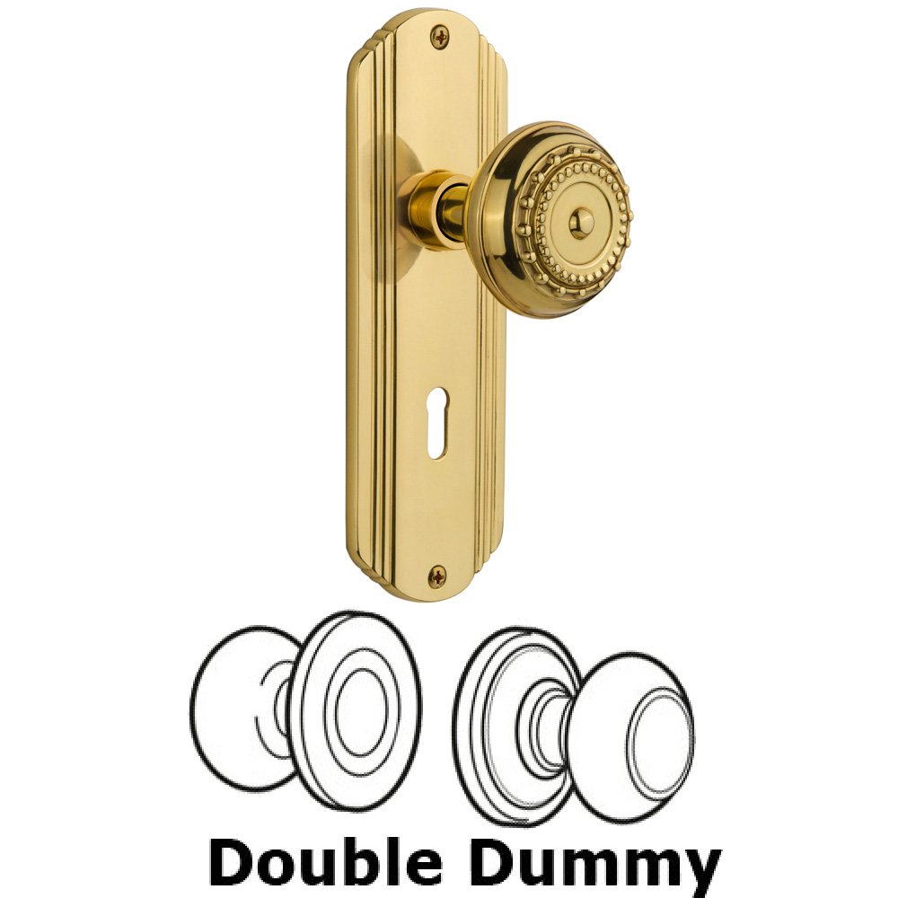 Double Dummy Set With Keyhole - Deco Plate with Meadows Knob in Unlacquered Brass