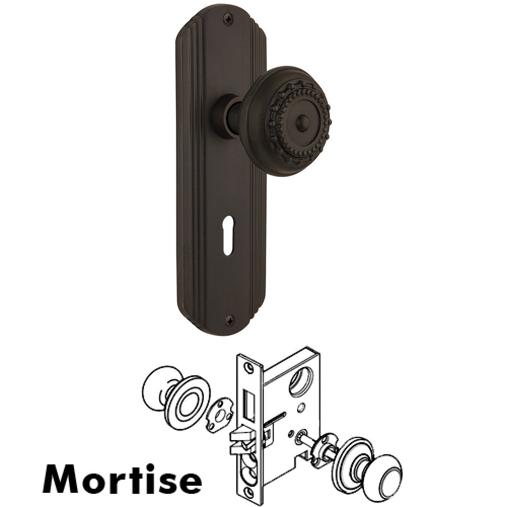 Complete Mortise Lockset - Deco Plate with Meadows Knob in Oil Rubbed Bronze