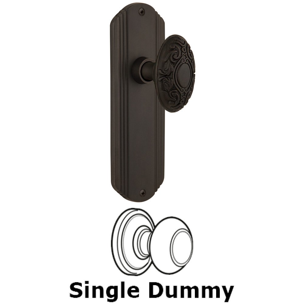 Single Dummy Knob Without Keyhole - Deco Plate with Victorian Knob in Oil Rubbed Bronze