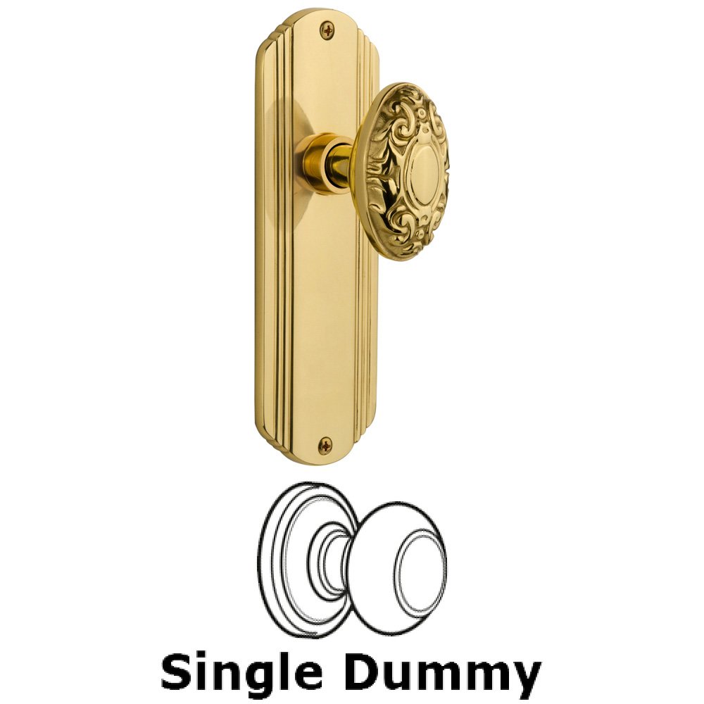 Single Dummy Knob Without Keyhole - Deco Plate with Victorian Knob in Polished Brass