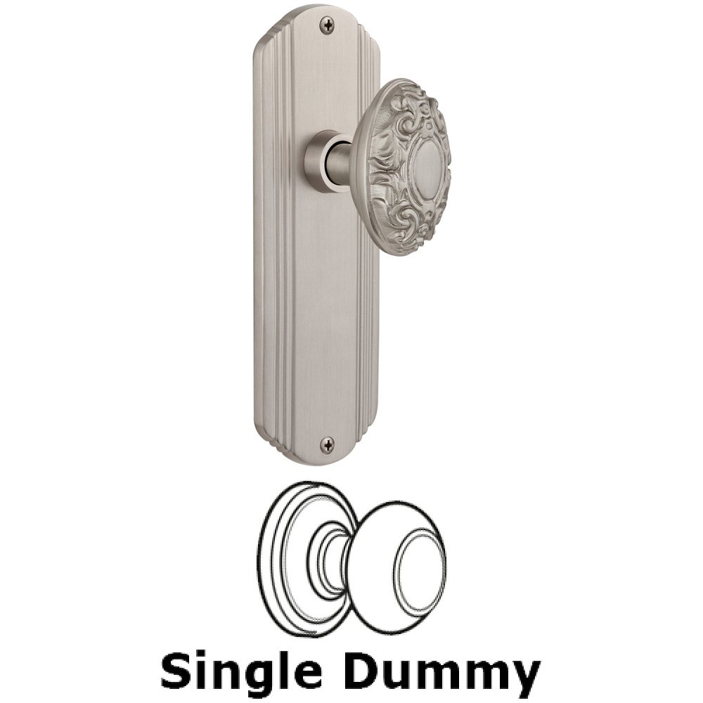 Single Dummy Knob Without Keyhole - Deco Plate with Victorian Knob in Satin Nickel