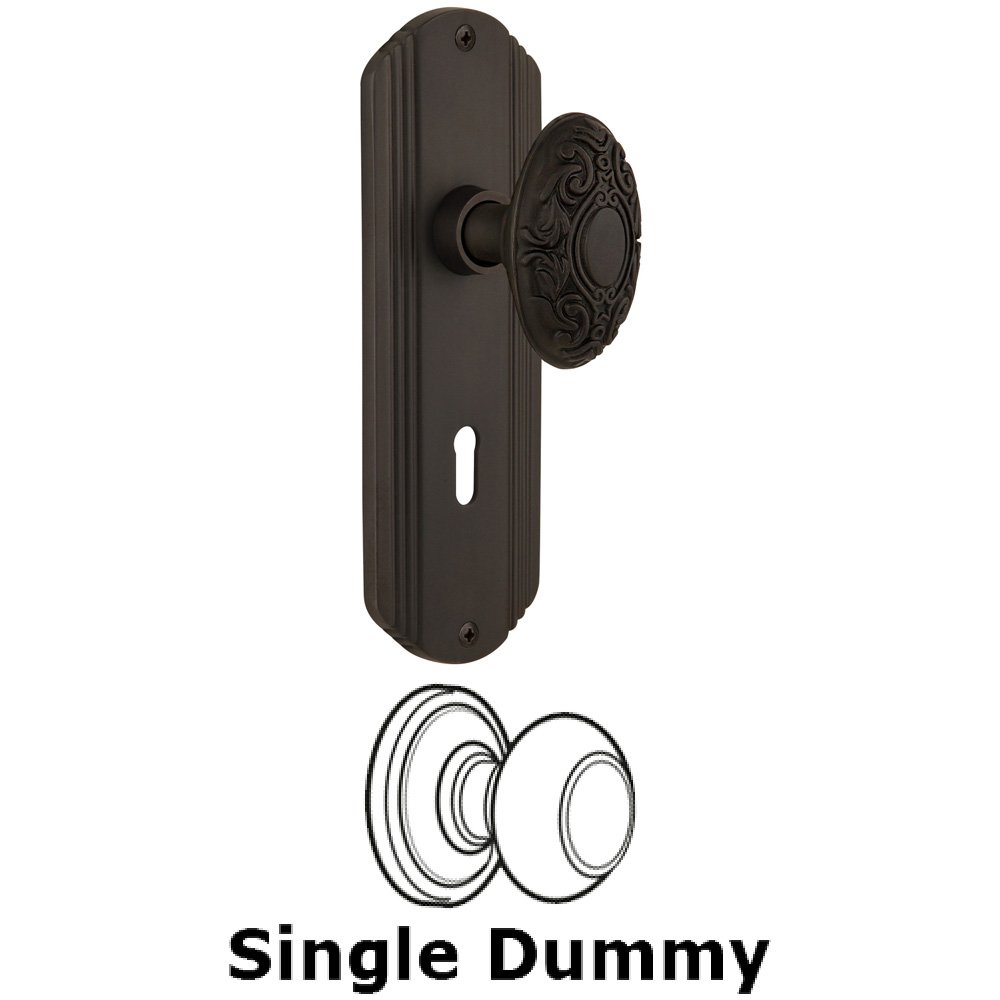 Single Dummy Knob With Keyhole - Deco Plate with Victorian Knob in Oil Rubbed Bronze