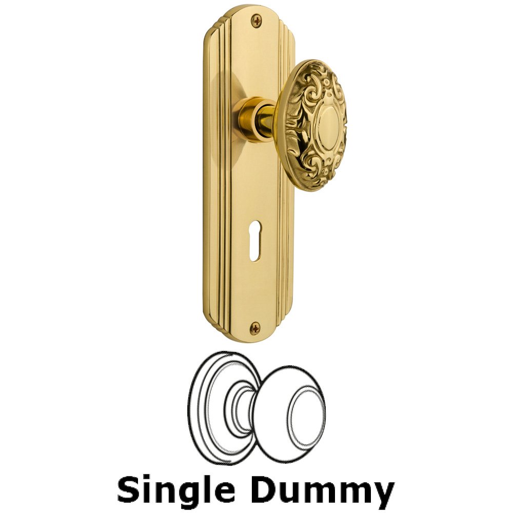 Single Dummy Knob With Keyhole - Deco Plate with Victorian Knob in Polished Brass