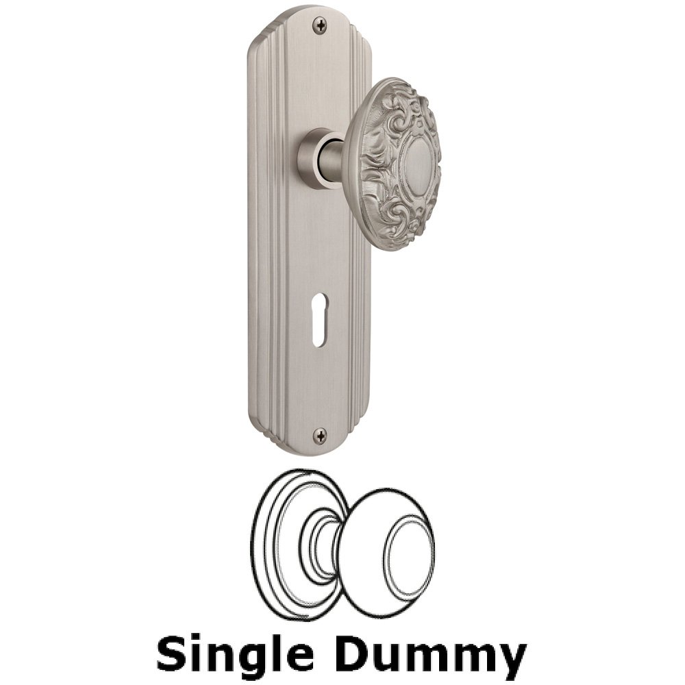 Single Dummy Knob With Keyhole - Deco Plate with Victorian Knob in Satin Nickel