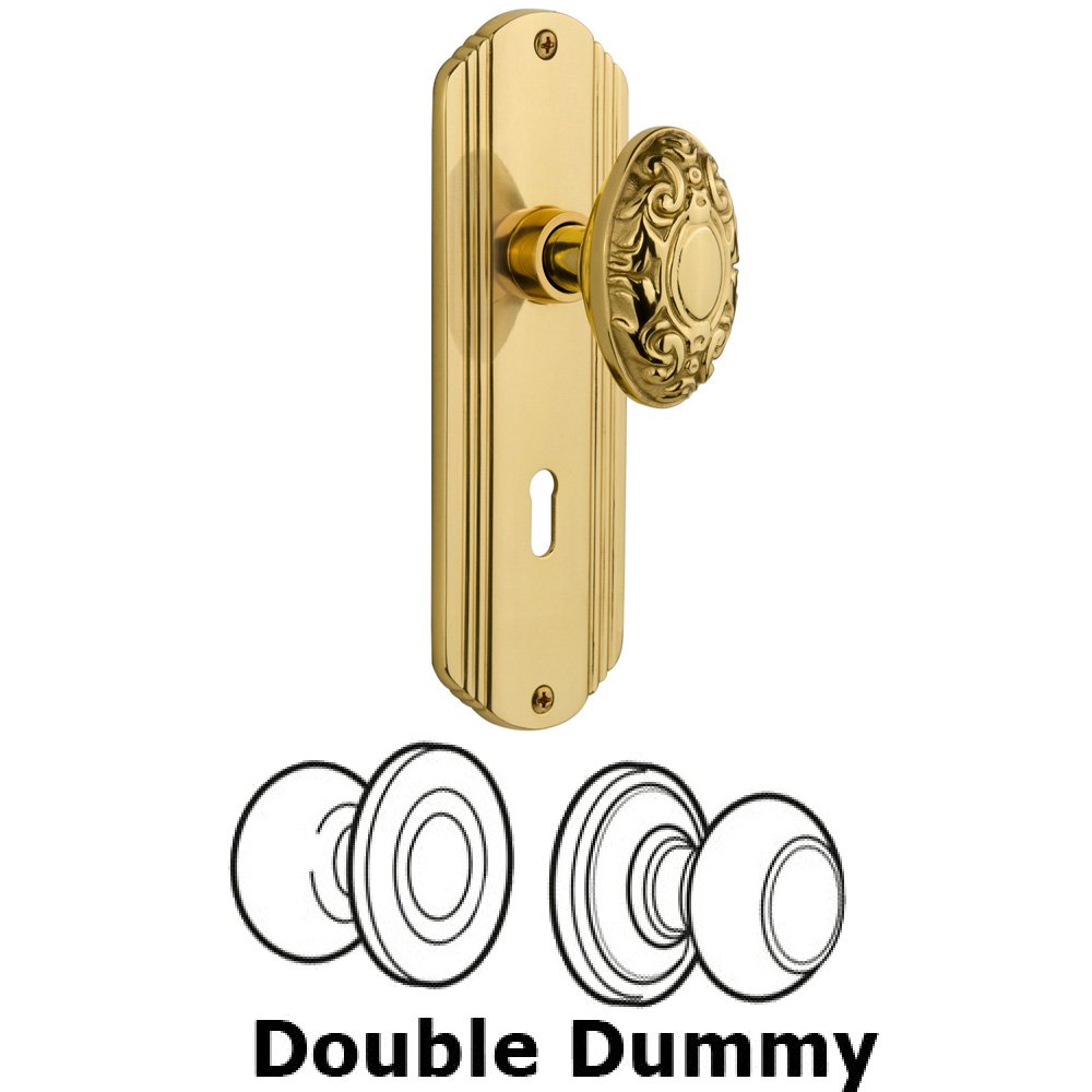 Double Dummy Set With Keyhole - Deco Plate with Victorian Knob in Polished Brass