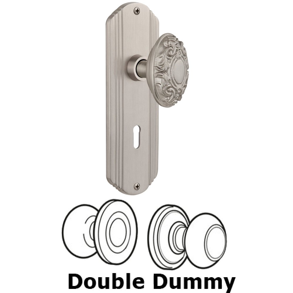 Double Dummy Set With Keyhole - Deco Plate with Victorian Knob in Satin Nickel