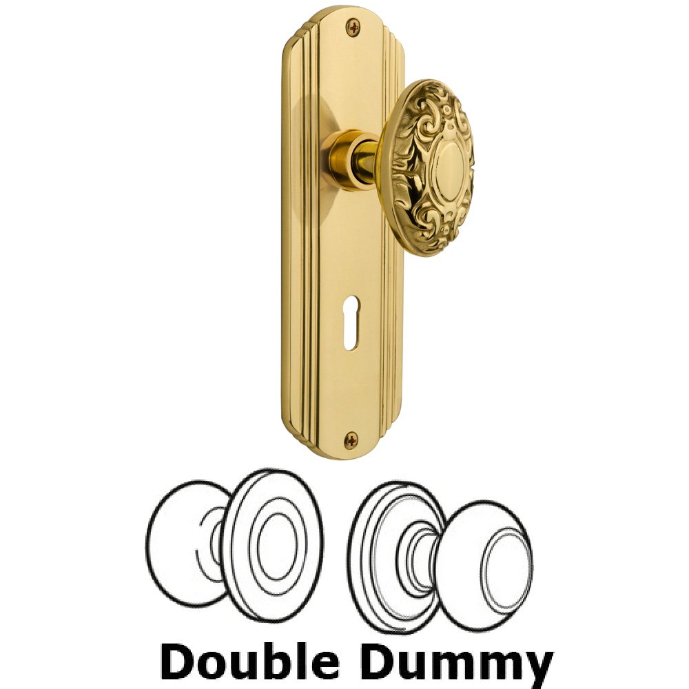 Double Dummy Set With Keyhole - Deco Plate with Victorian Knob in Unlacquered Brass