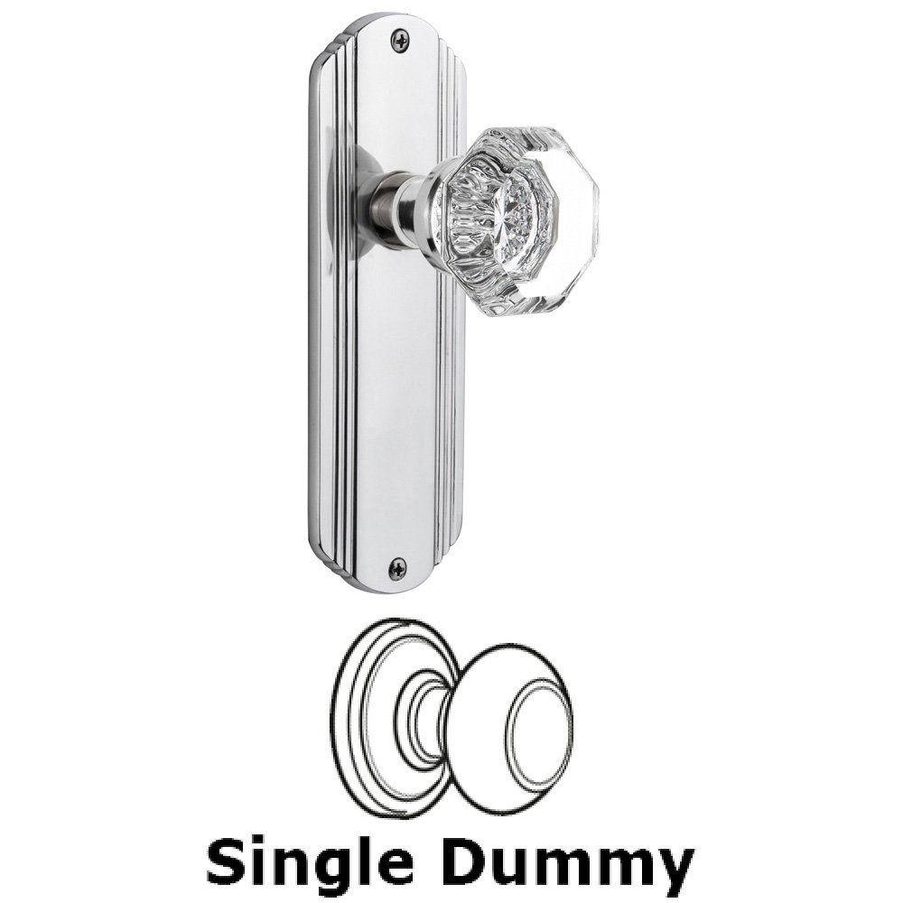 Single Dummy Knob Without Keyhole - Deco Plate with Waldorf Knob in Bright Chrome