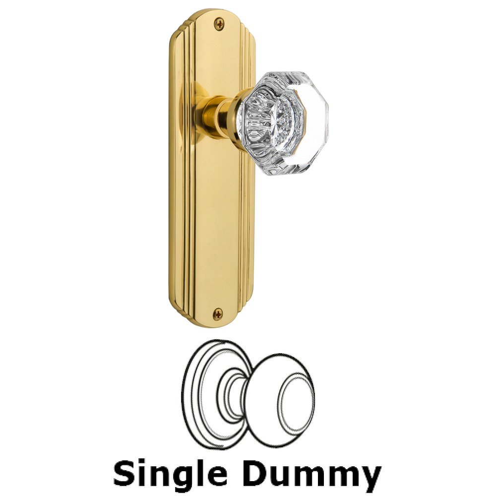 Single Dummy Knob Without Keyhole - Deco Plate with Waldorf Knob in Unlacquered Brass