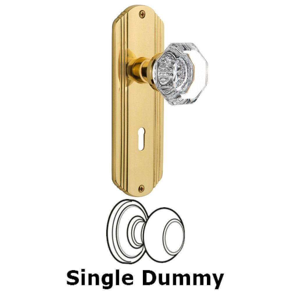 Single Dummy Knob With Keyhole - Deco Plate with Waldorf Knob in Unlacquered Brass
