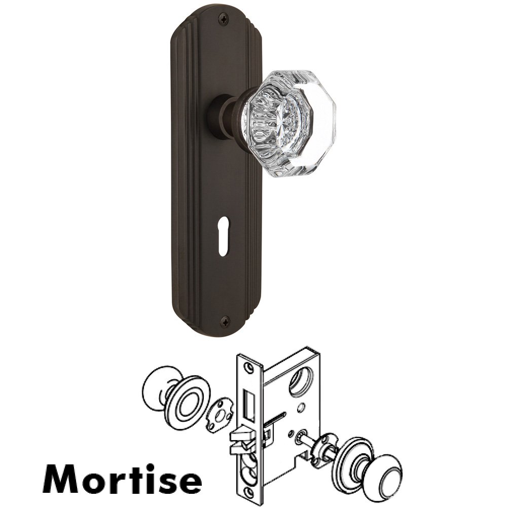 Complete Mortise Lockset - Deco Plate with Waldorf Knob in Oil Rubbed Bronze