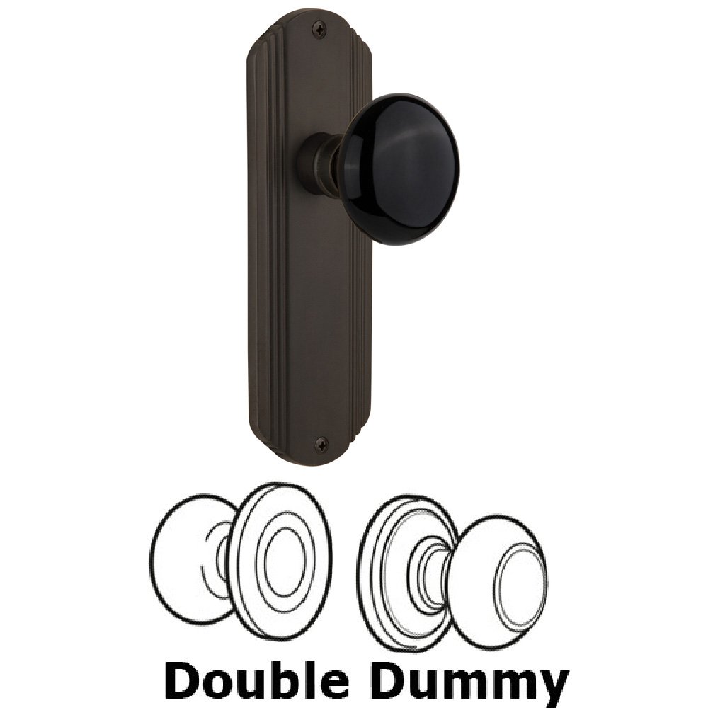Double Dummy Set Without Keyhole - Deco Plate with Black Porcelain Knob in Oil Rubbed Bronze