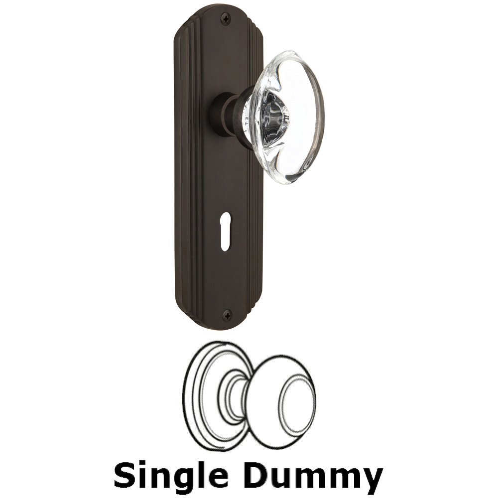 Single Dummy Knob With Keyhole - Deco Plate with Oval Clear Crystal Knob in Oil Rubbed Bronze