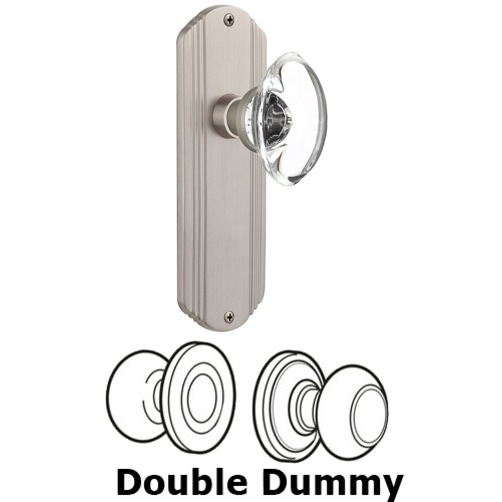 Double Dummy Set Without Keyhole - Deco Plate with Oval Clear Crystal Knob in Satin Nickel