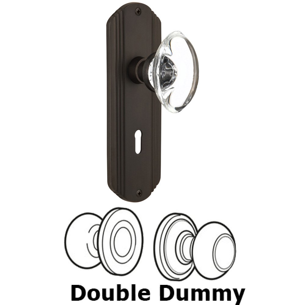 Double Dummy Set With Keyhole - Deco Plate with Oval Clear Crystal Knob in Oil Rubbed Bronze