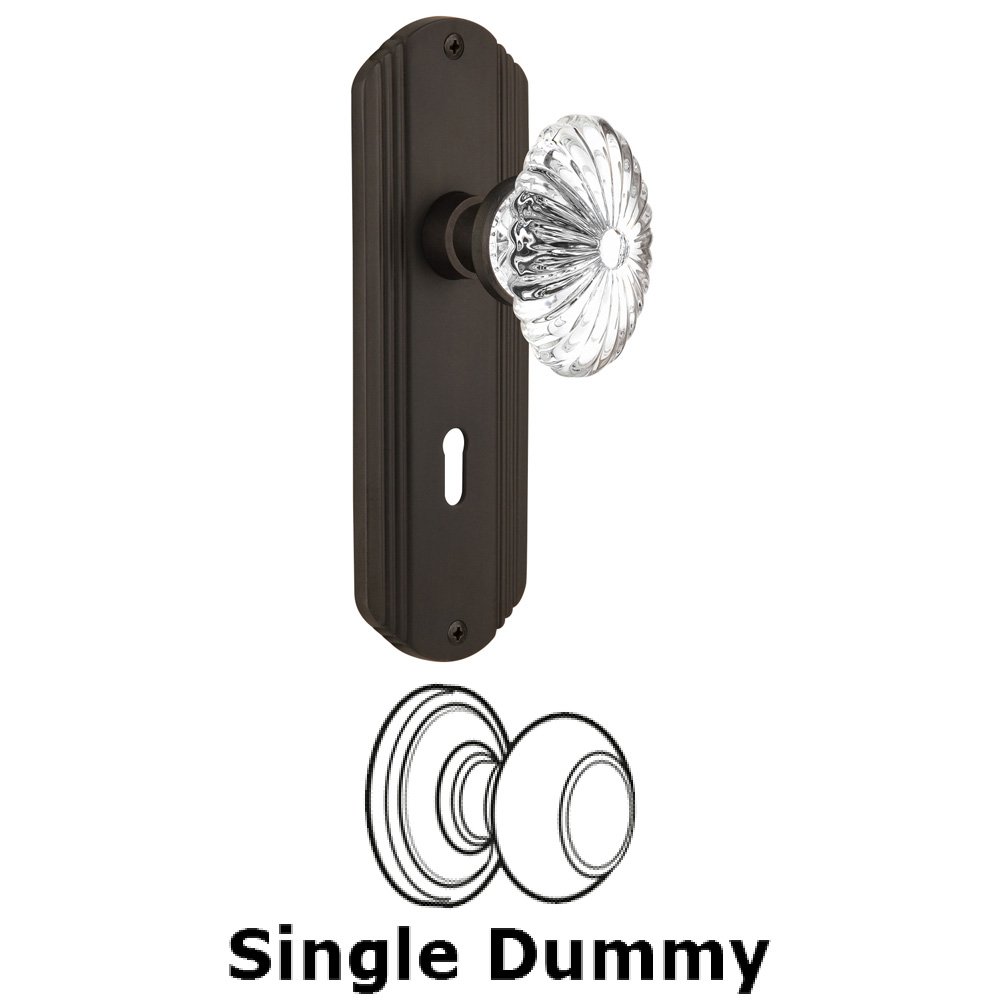 Single Dummy Knob With Keyhole - Deco Plate with Oval Fluted Crystal Knob in Oil Rubbed Bronze