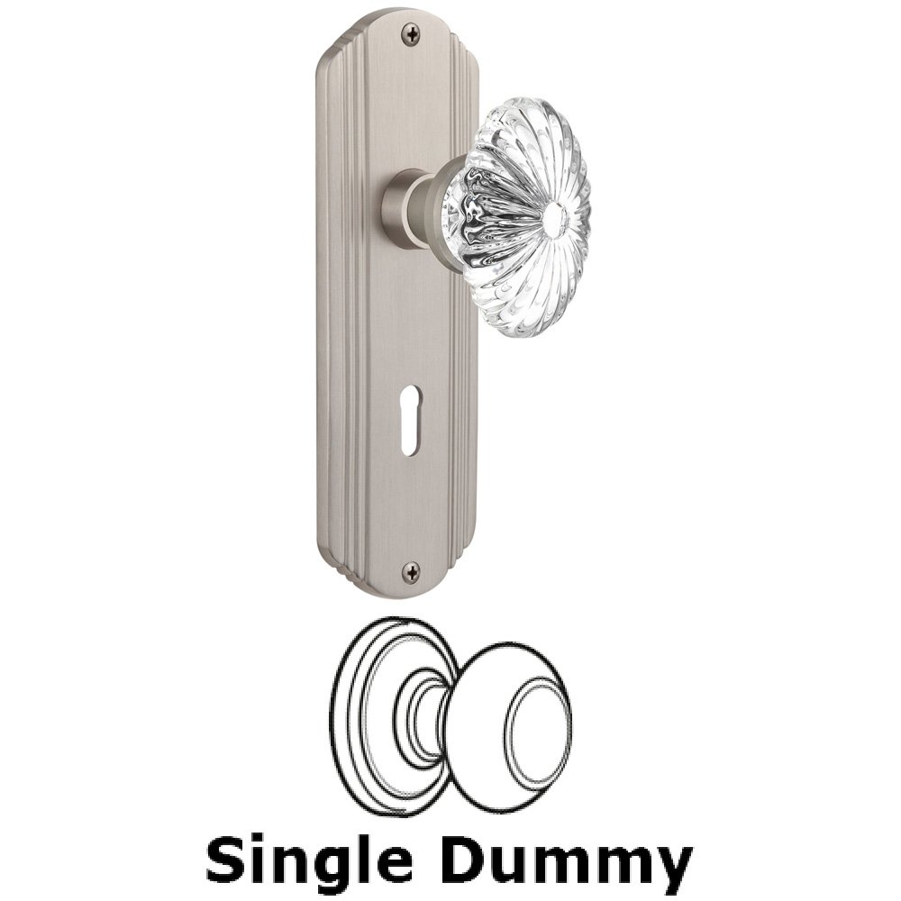 Single Dummy Knob With Keyhole - Deco Plate with Oval Fluted Crystal Knob in Satin Nickel