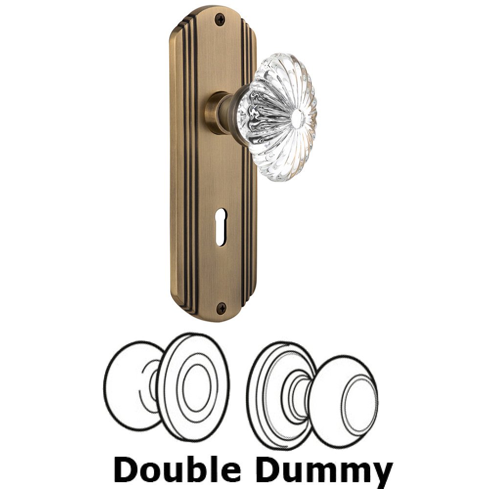 Double Dummy Set With Keyhole - Deco Plate with Oval Fluted Crystal Knob in Antique Brass
