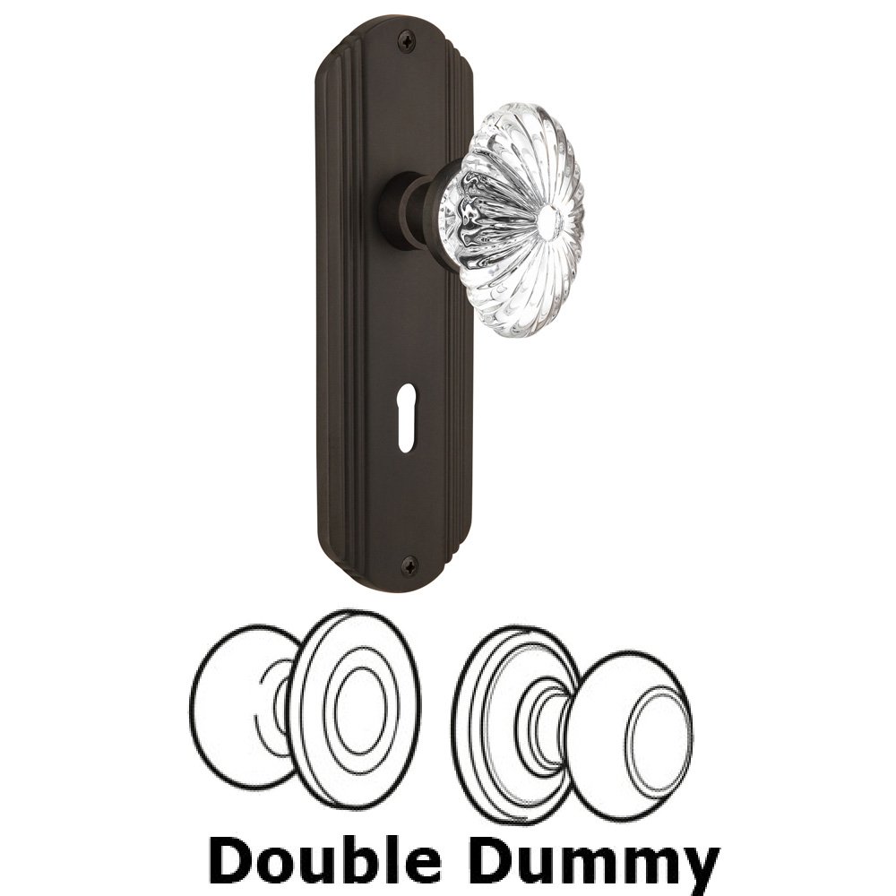 Double Dummy Set With Keyhole - Deco Plate with Oval Fluted Crystal Knob in Oil Rubbed Bronze