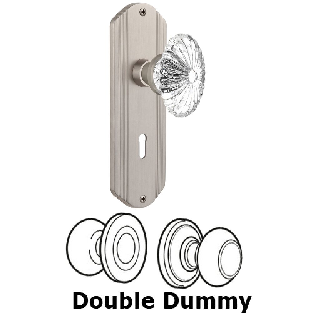Double Dummy Set With Keyhole - Deco Plate with Oval Fluted Crystal Knob in Satin Nickel