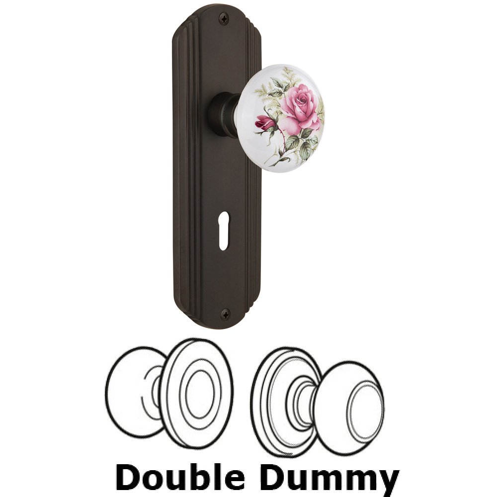 Double Dummy Set With Keyhole - Deco Plate with Rose Porcelain Knob in Oil Rubbed Bronze
