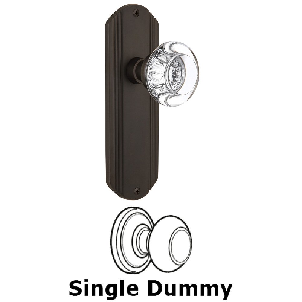 Single Dummy Knob Without Keyhole - Deco Plate with Round Clear Crystal Knob in Oil Rubbed Bronze