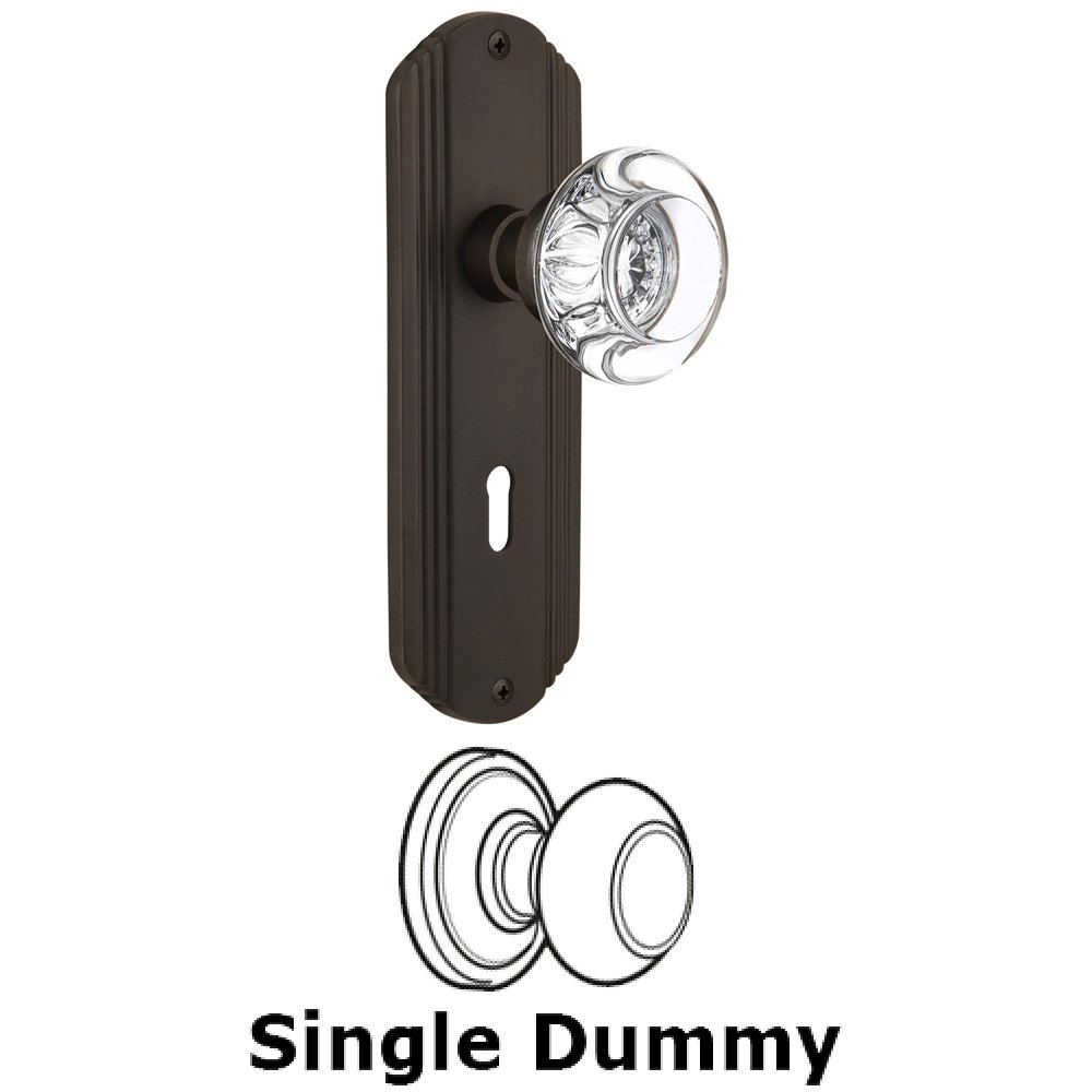 Single Dummy Knob With Keyhole - Deco Plate with Round Clear Crystal Knob in Oil Rubbed Bronze