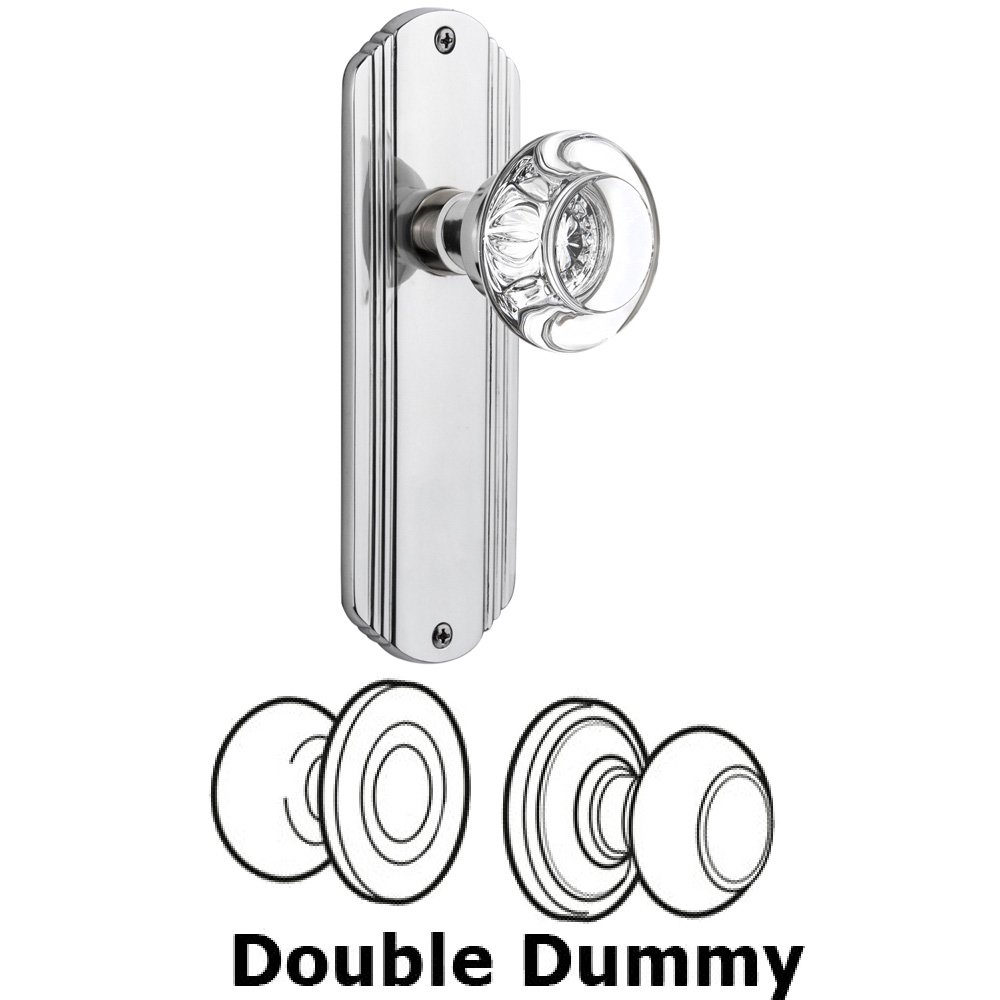 Double Dummy Set Without Keyhole - Deco Plate with Round Clear Crystal Knob in Bright Chrome