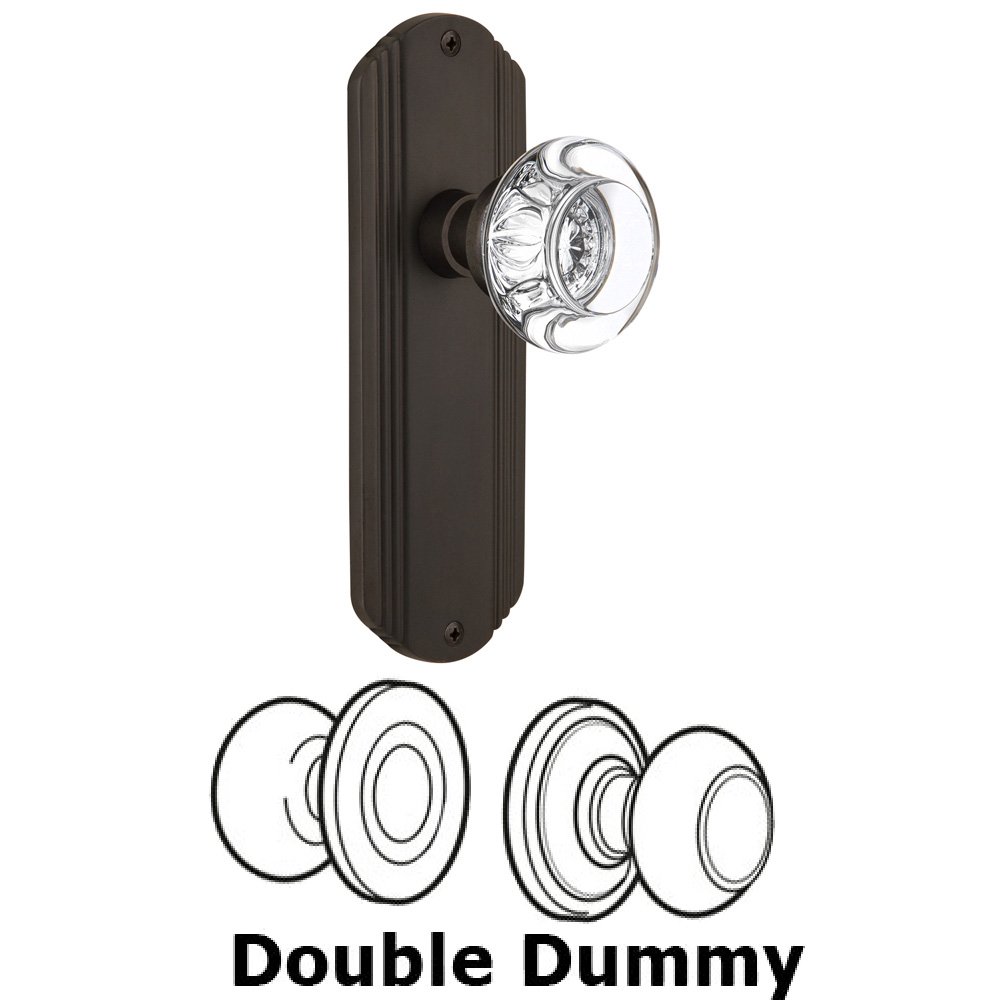 Double Dummy Set Without Keyhole - Deco Plate with Round Clear Crystal Knob in Oil Rubbed Bronze