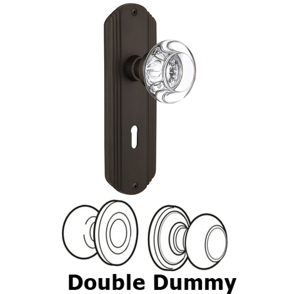 Double Dummy Set With Keyhole - Deco Plate with Round Clear Crystal Knob in Oil Rubbed Bronze