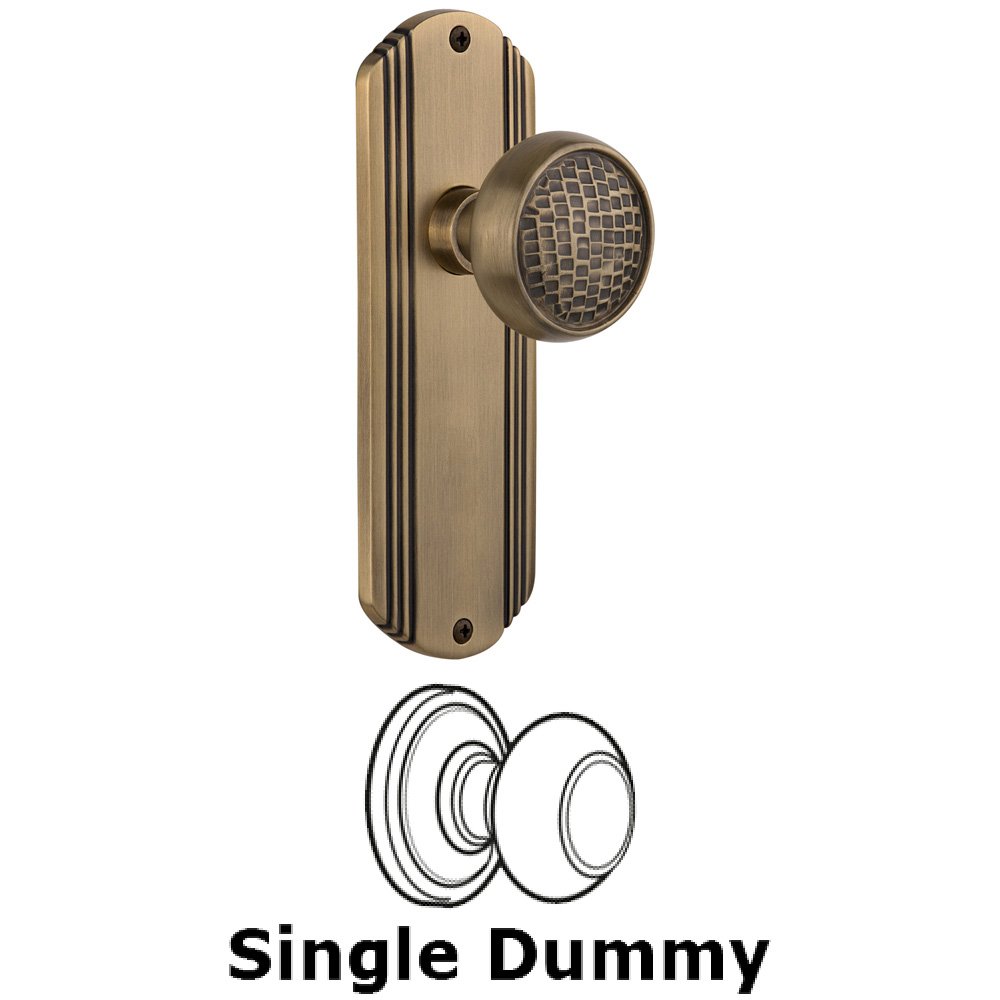 Single Dummy Knob Without Keyhole - Deco Plate with Craftsman Knob in Antique Brass