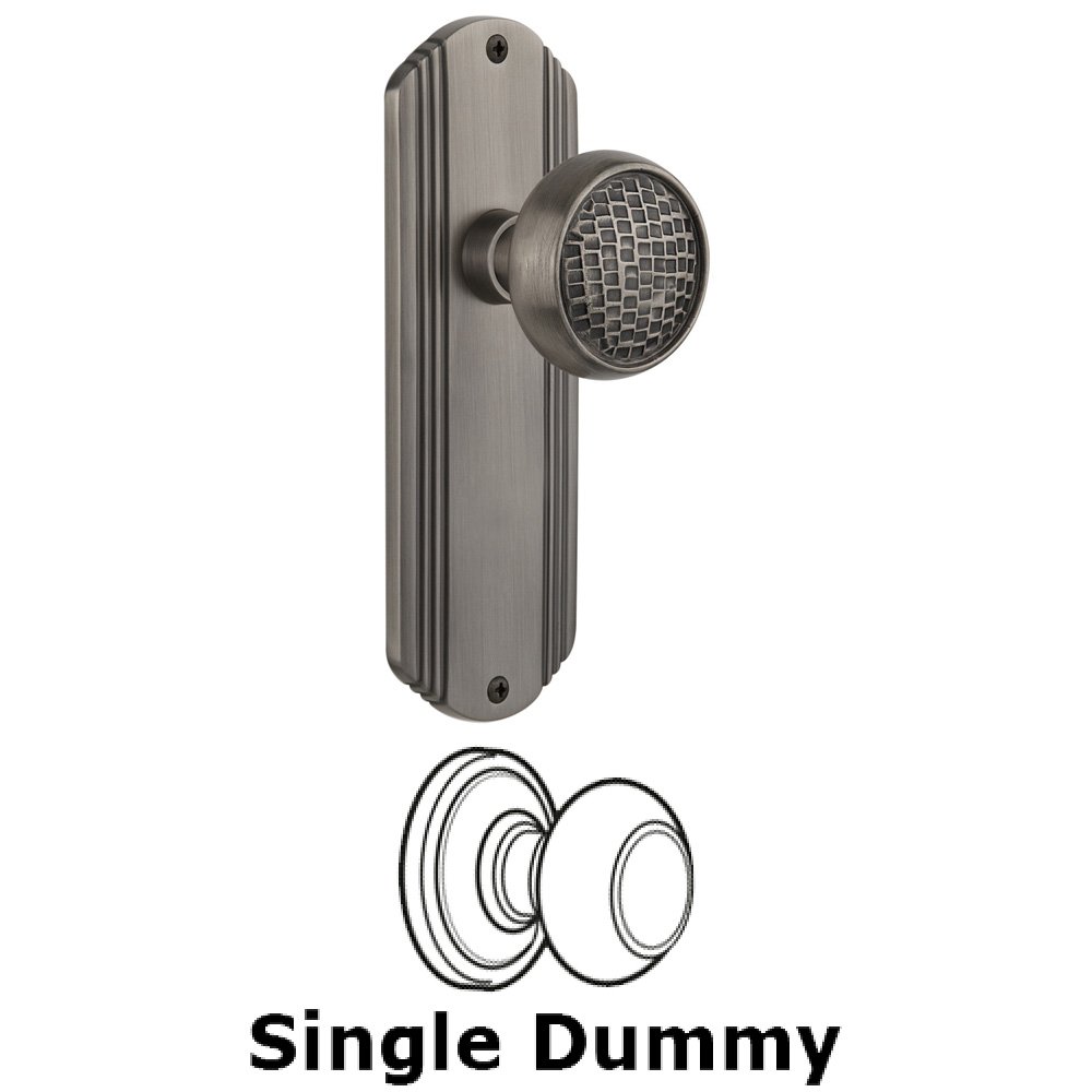 Single Dummy Knob Without Keyhole - Deco Plate with Craftsman Knob in Antique Pewter