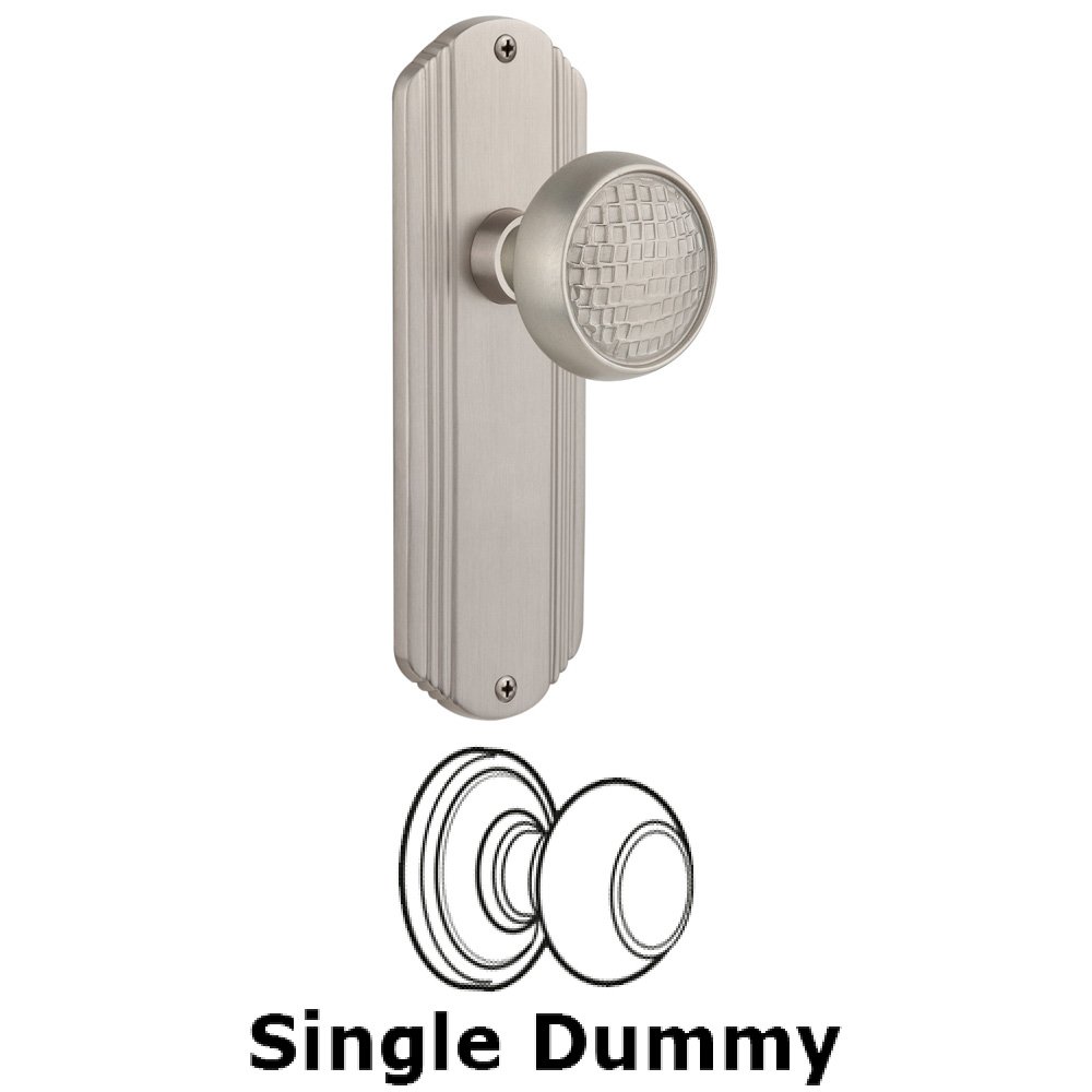 Single Dummy Knob Without Keyhole - Deco Plate with Craftsman Knob in Satin Nickel