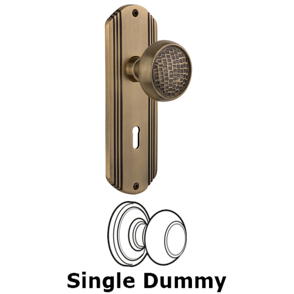 Single Dummy Knob With Keyhole - Deco Plate with Craftsman Knob in Antique Brass