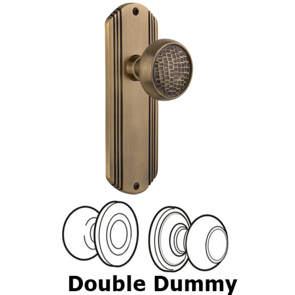 Double Dummy Set Without Keyhole - Deco Plate with Craftsman Knob in Antique Brass