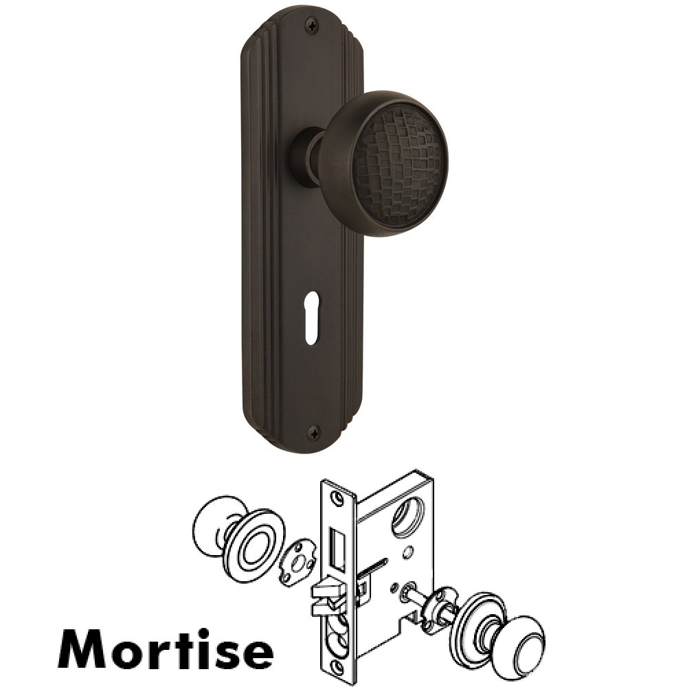 Complete Mortise Lockset - Deco Plate with Craftsman Knob in Oil Rubbed Bronze