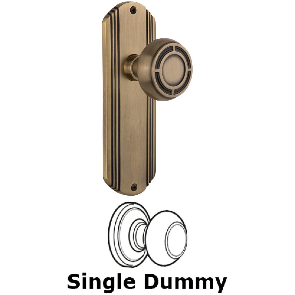 Single Dummy Knob Without Keyhole - Deco Plate with Mission Knob in Antique Brass