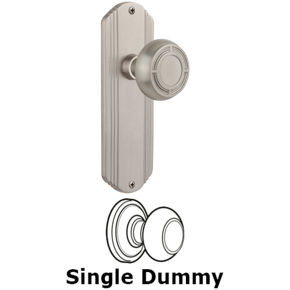 Single Dummy Knob Without Keyhole - Deco Plate with Mission Knob in Satin Nickel