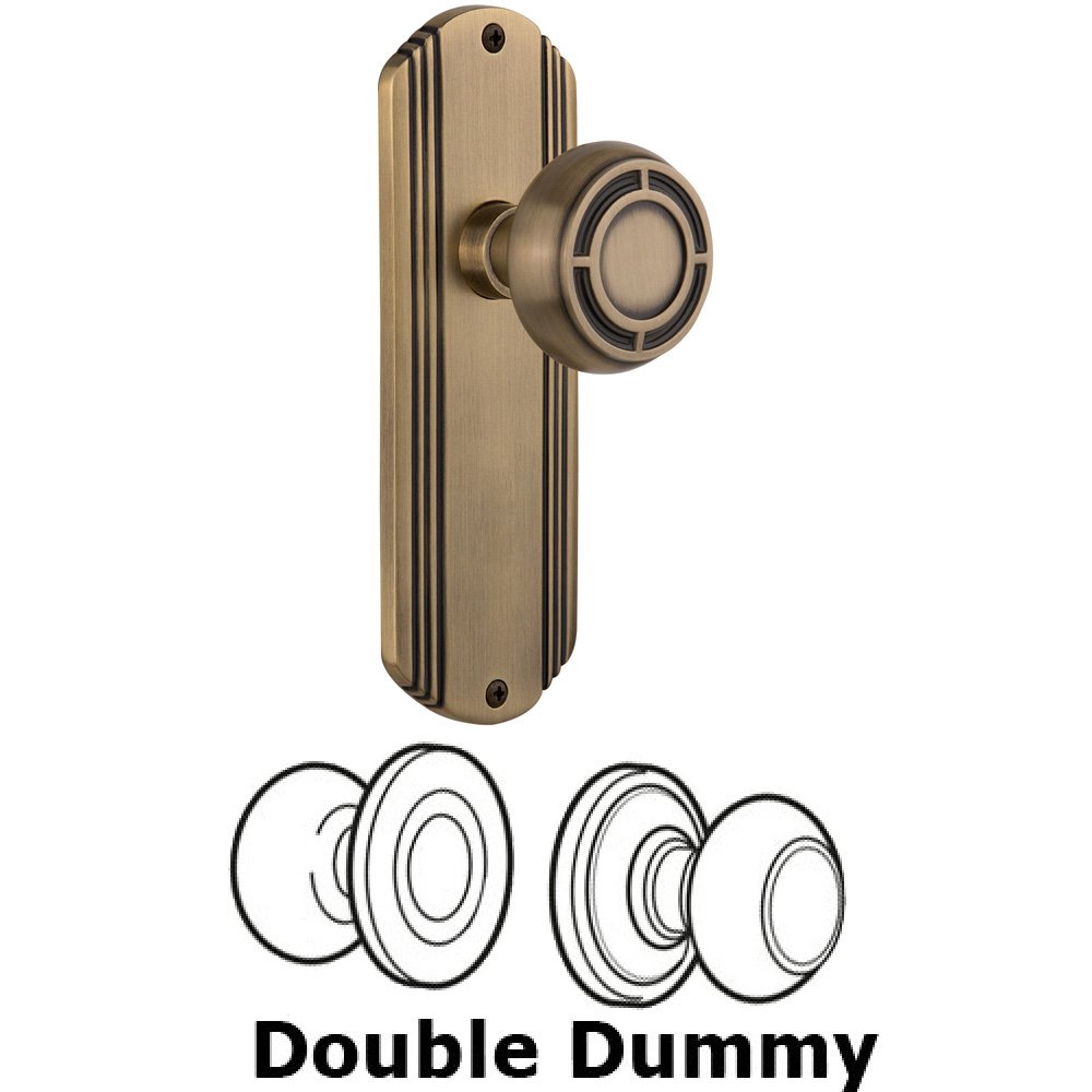 Double Dummy Set Without Keyhole - Deco Plate with Mission Knob in Antique Brass